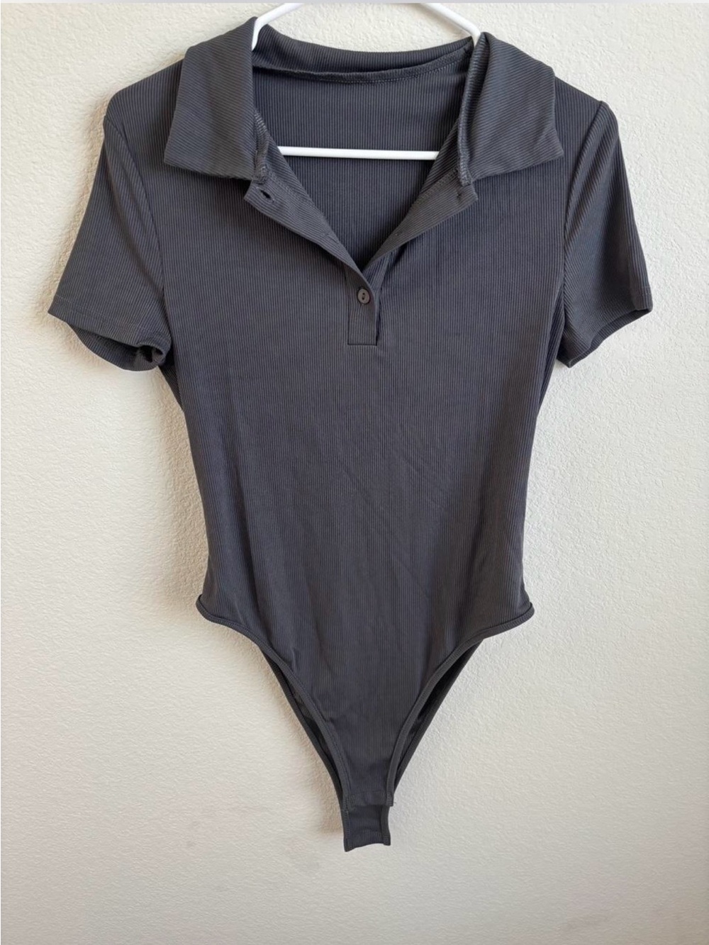 A Short Sleeve Polo One-Piece Bodysuit - Charcoal